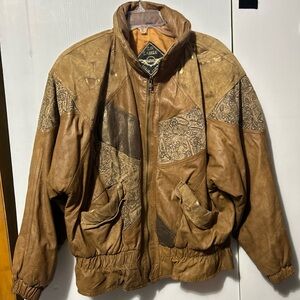 Vintage Leather Patchwork Bomber Jacket